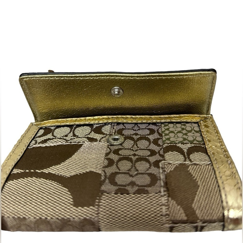 Coach Signature Patchwork Snakeskin Mini Wallet In Khaki/Gold RARE New With Tags - Picture 12 of 15